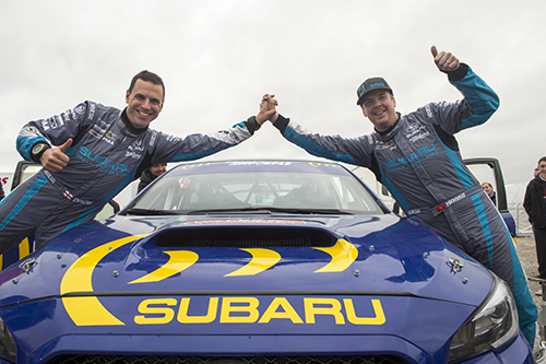David Higgins and Craig Drew celebrate a strong result at Wales Rally GB